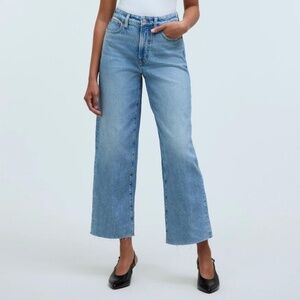 Madewell Slim Wide-Leg Crop Jeans Blue Raw Hem Size 23